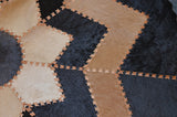 Rustic Cowskin Leather Cowhide Rug, Black and Beige, Round, 4' x 4'