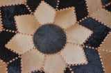 Rustic Cowskin Leather Cowhide Rug, Black and Beige, Round, 4' x 4'