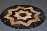 Rustic Cowskin Leather Cowhide Rug, Black and Beige, Round, 4' x 4'